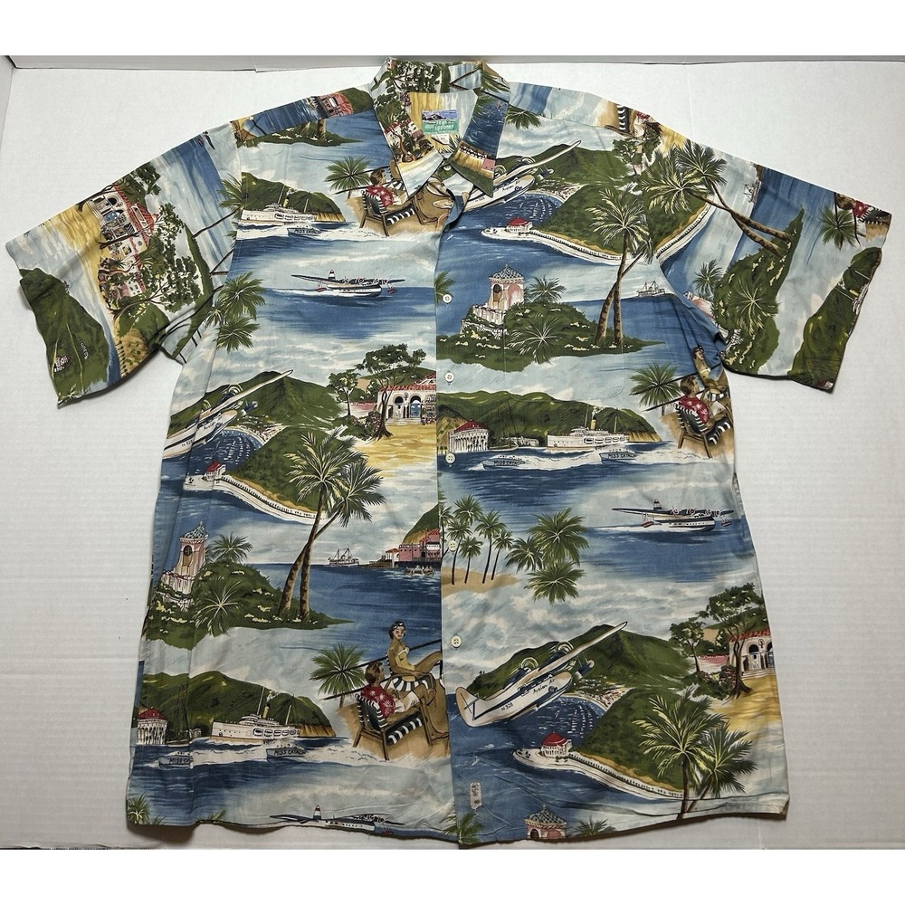 Reyn Spooner Button Up Hawaiian Floral Beach Surf Travel Shirt Men's 3XL Classic